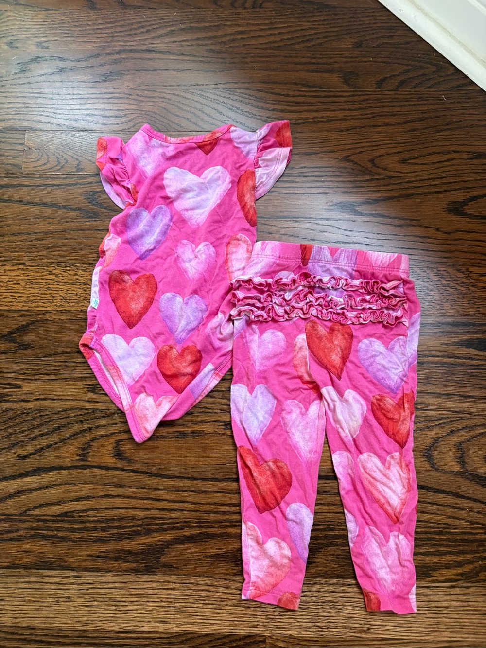 Posh peanut Pink Heart Ruffle Two Piece Set